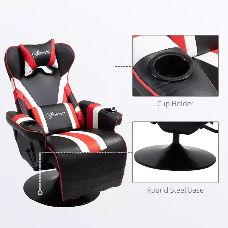 Sillón de oficina gaming, estilo racing con reposapiés y soporte lumbar/blanco/rojo