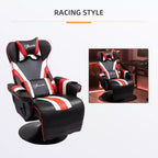 Sillón de oficina gaming, estilo racing con reposapiés y soporte lumbar/blanco/rojo