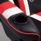 Sillón de oficina gaming, estilo racing con reposapiés y soporte lumbar/blanco/rojo