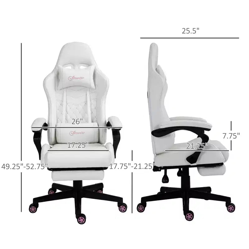 Silla Gaming de Cuero PU con Respaldo Alto, Silla de Ordenador de Carreras con Ruedas Giratorias, Reposapiés Retráctil, Reposacabezas, Soporte Lumbar y Reposabrazos