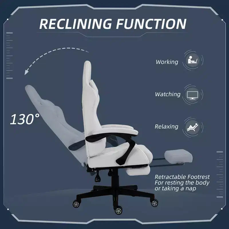 Silla Gaming de Cuero PU con Respaldo Alto, Silla de Ordenador de Carreras con Ruedas Giratorias, Reposapiés Retráctil, Reposacabezas, Soporte Lumbar y Reposabrazos