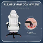 Silla Gaming de Cuero PU con Respaldo Alto, Silla de Ordenador de Carreras con Ruedas Giratorias, Reposapiés Retráctil, Reposacabezas, Soporte Lumbar y Reposabrazos
