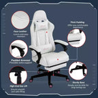 Silla Gaming de Cuero PU con Respaldo Alto, Silla de Ordenador de Carreras con Ruedas Giratorias, Reposapiés Retráctil, Reposacabezas, Soporte Lumbar y Reposabrazos