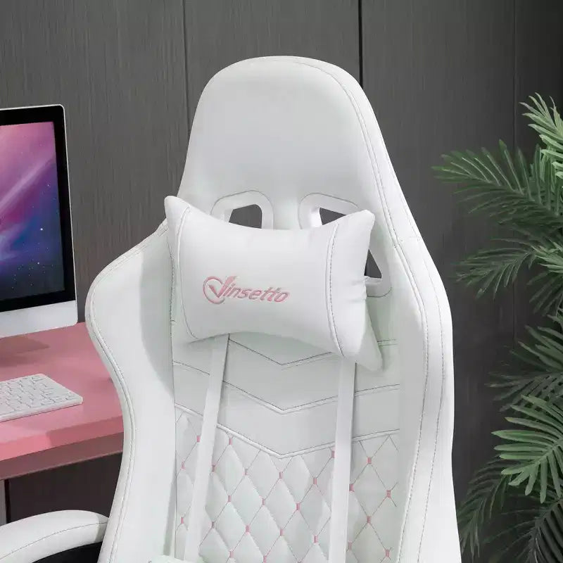 Silla Gaming de Cuero PU con Respaldo Alto, Silla de Ordenador de Carreras con Ruedas Giratorias, Reposapiés Retráctil, Reposacabezas, Soporte Lumbar y Reposabrazos