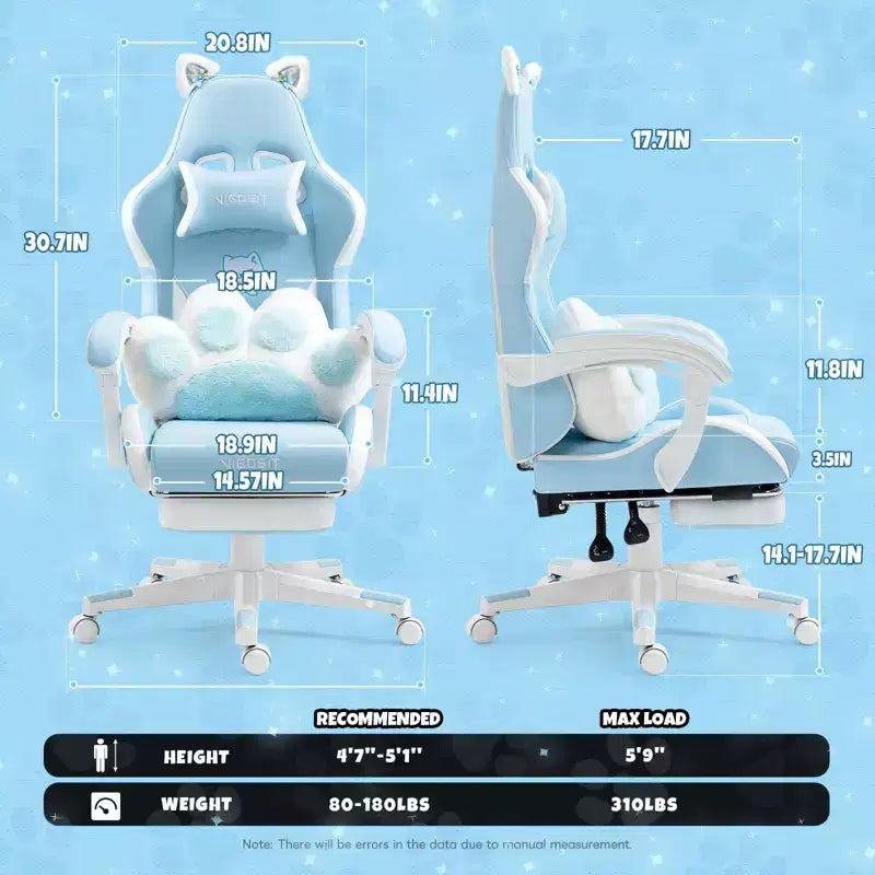 Silla giratoria de juego Okak moderna y linda con diseño de gato y cojín lumbar con forma de pata, silla de oficina ergonómica de respaldo alto para adultos