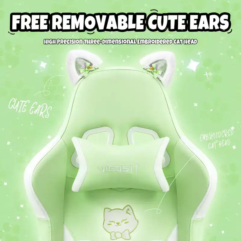 Silla giratoria de juego Okak moderna y linda con diseño de gato y cojín lumbar con forma de pata, silla de oficina ergonómica de respaldo alto para adultos