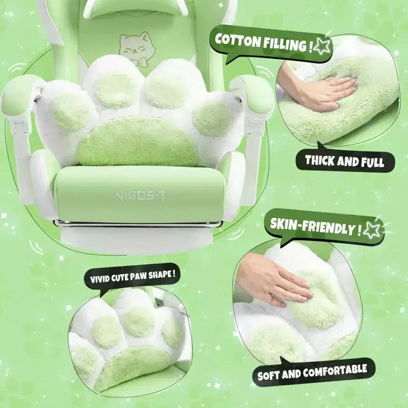 Silla giratoria de juego Okak moderna y linda con diseño de gato y cojín lumbar con forma de pata, silla de oficina ergonómica de respaldo alto para adultos