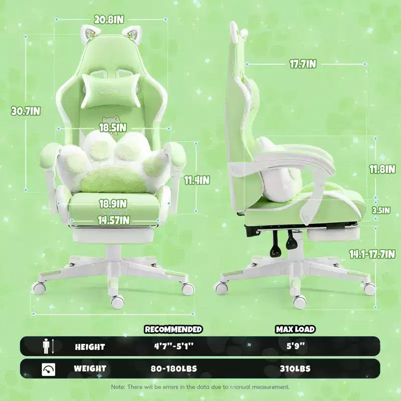 Silla giratoria de juego Okak moderna y linda con diseño de gato y cojín lumbar con forma de pata, silla de oficina ergonómica de respaldo alto para adultos