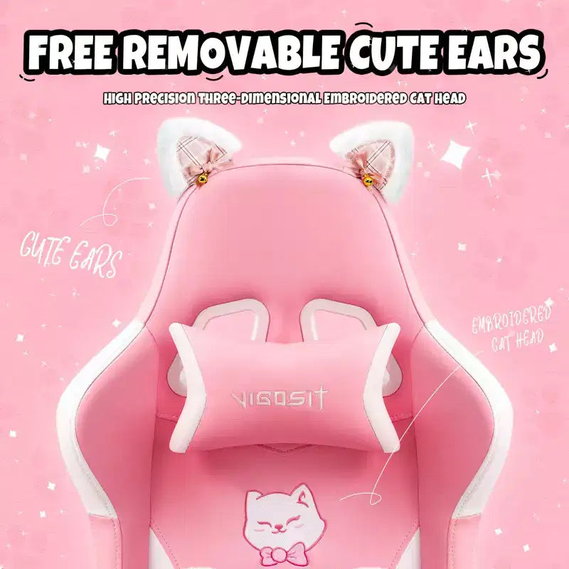Silla giratoria de juego Okak moderna y linda con diseño de gato y cojín lumbar con forma de pata, silla de oficina ergonómica de respaldo alto para adultos