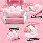 Silla giratoria de juego Okak moderna y linda con diseño de gato y cojín lumbar con forma de pata, silla de oficina ergonómica de respaldo alto para adultos