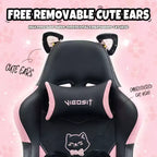 Silla giratoria de juego Okak moderna y linda con diseño de gato y cojín lumbar con forma de pata, silla de oficina ergonómica de respaldo alto para adultos