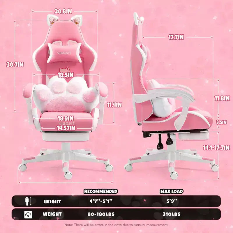 Silla giratoria de juego Okak moderna y linda con diseño de gato y cojín lumbar con forma de pata, silla de oficina ergonómica de respaldo alto para adultos