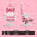 Silla giratoria de juego Okak moderna y linda con diseño de gato y cojín lumbar con forma de pata, silla de oficina ergonómica de respaldo alto para adultos