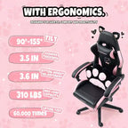 Silla giratoria de juego Okak moderna y linda con diseño de gato y cojín lumbar con forma de pata, silla de oficina ergonómica de respaldo alto para adultos