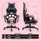 Silla giratoria de juego Okak moderna y linda con diseño de gato y cojín lumbar con forma de pata, silla de oficina ergonómica de respaldo alto para adultos