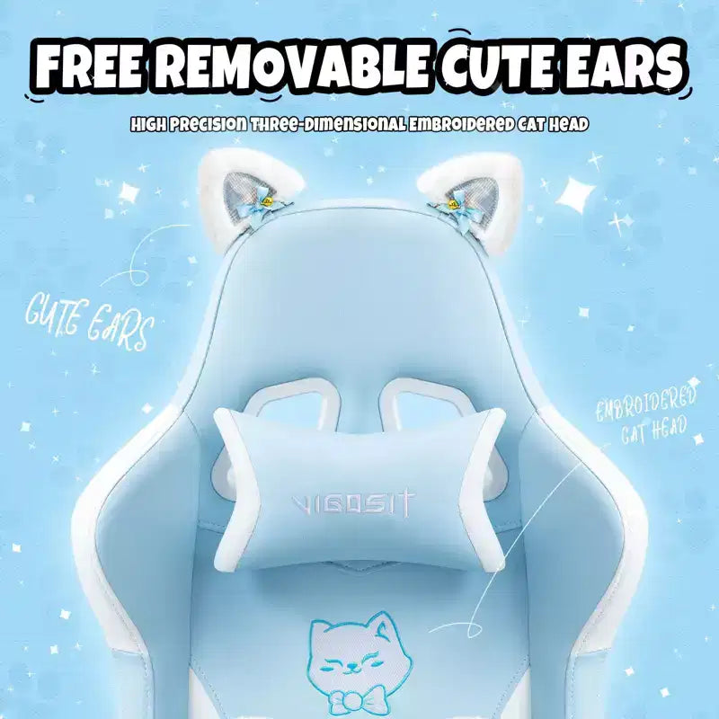 Silla giratoria de juego Okak moderna y linda con diseño de gato y cojín lumbar con forma de pata, silla de oficina ergonómica de respaldo alto para adultos