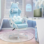Silla giratoria de juego Okak moderna y linda con diseño de gato y cojín lumbar con forma de pata, silla de oficina ergonómica de respaldo alto para adultos