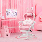 Silla giratoria de juego Okak moderna y linda con diseño de gato y cojín lumbar con forma de pata, silla de oficina ergonómica de respaldo alto para adultos