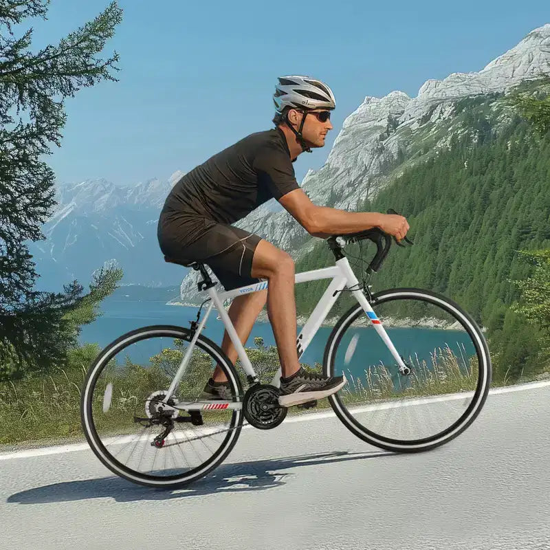 Bicicleta de Carretera de Acero al Carbono de 21 Velocidades con Transmisión Shimano, Neumáticos 700x25C, Manillar de Carretera, Bicicleta Urbana