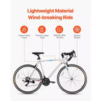Bicicleta de Carretera de Acero al Carbono de 21 Velocidades con Transmisión Shimano, Neumáticos 700x25C, Manillar de Carretera, Bicicleta Urbana