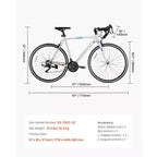 Bicicleta de Carretera de Acero al Carbono de 21 Velocidades con Transmisión Shimano, Neumáticos 700x25C, Manillar de Carretera, Bicicleta Urbana