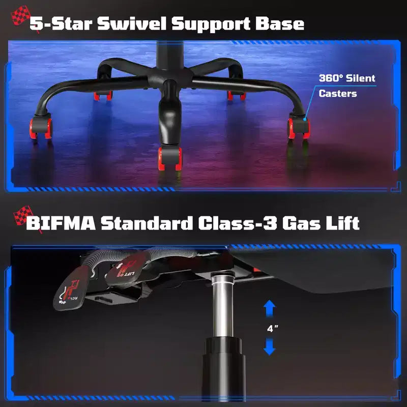 RSPGAME Sillas ergonómicas básicas para juegos de adultos, sillas de oficina de cuero PU con soporte lumbar, cojín de muelles ensacados y reposapiés retráctil