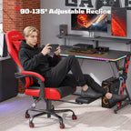 RSPGAME Sillas ergonómicas básicas para juegos de adultos, sillas de oficina de cuero PU con soporte lumbar, cojín de muelles ensacados y reposapiés retráctil