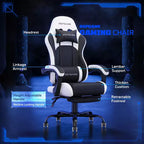 RSPGAME Sillas ergonómicas básicas para juegos de adultos, sillas de oficina de cuero PU con soporte lumbar, cojín de muelles ensacados y reposapiés retráctil