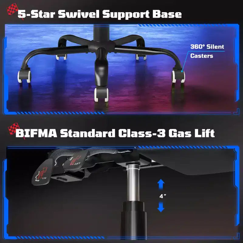 RSPGAME Sillas ergonómicas básicas para juegos de adultos, sillas de oficina de cuero PU con soporte lumbar, cojín de muelles ensacados y reposapiés retráctil
