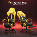 RSPGAME Sillas ergonómicas básicas para juegos de adultos, sillas de oficina de cuero PU con soporte lumbar, cojín de muelles ensacados y reposapiés retráctil