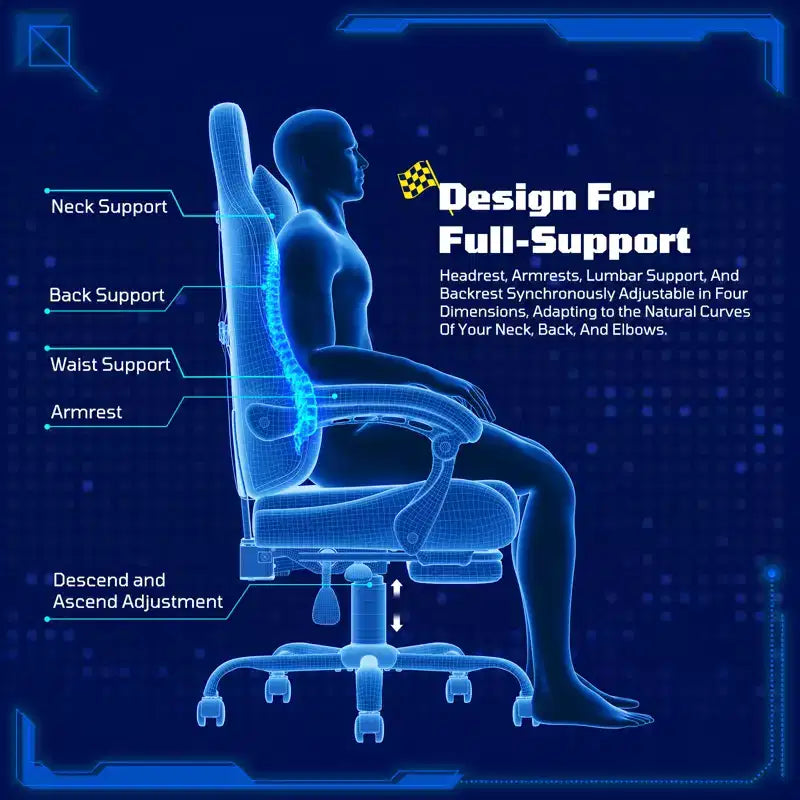 RSPGAME Sillas ergonómicas básicas para juegos de adultos, sillas de oficina de cuero PU con soporte lumbar, cojín de muelles ensacados y reposapiés retráctil