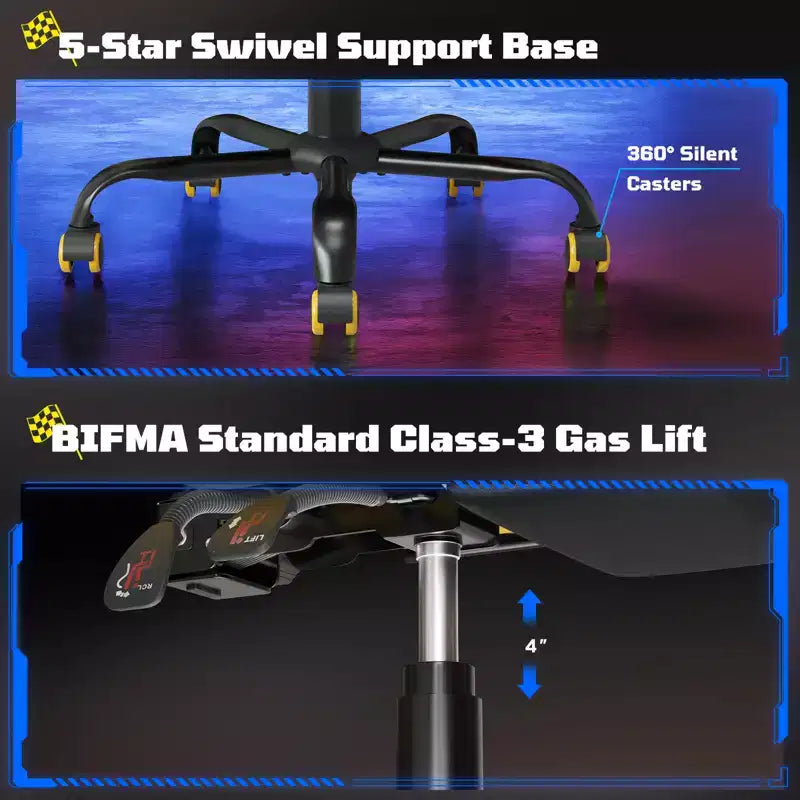 RSPGAME Sillas ergonómicas básicas para juegos de adultos, sillas de oficina de cuero PU con soporte lumbar, cojín de muelles ensacados y reposapiés retráctil