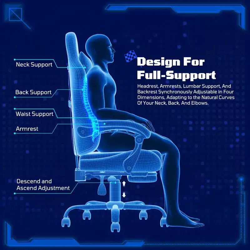 RSPGAME Sillas ergonómicas básicas para juegos de adultos, sillas de oficina de cuero PU con soporte lumbar, cojín de muelles ensacados y reposapiés retráctil