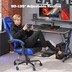 RSPGAME Sillas ergonómicas básicas para juegos de adultos, sillas de oficina de cuero PU con soporte lumbar, cojín de muelles ensacados y reposapiés retráctil