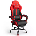 RSPGAME Sillas ergonómicas básicas para juegos de adultos, sillas de oficina de cuero PU con soporte lumbar, cojín de muelles ensacados y reposapiés retráctil