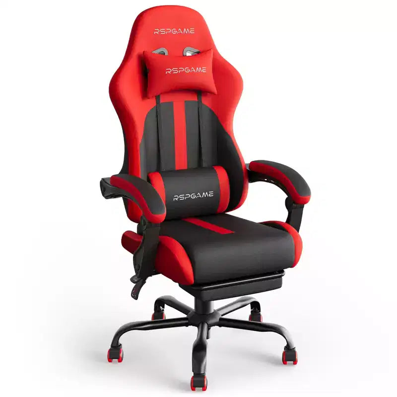 RSPGAME Sillas ergonómicas básicas para juegos de adultos, sillas de oficina de cuero PU con soporte lumbar, cojín de muelles ensacados y reposapiés retráctil