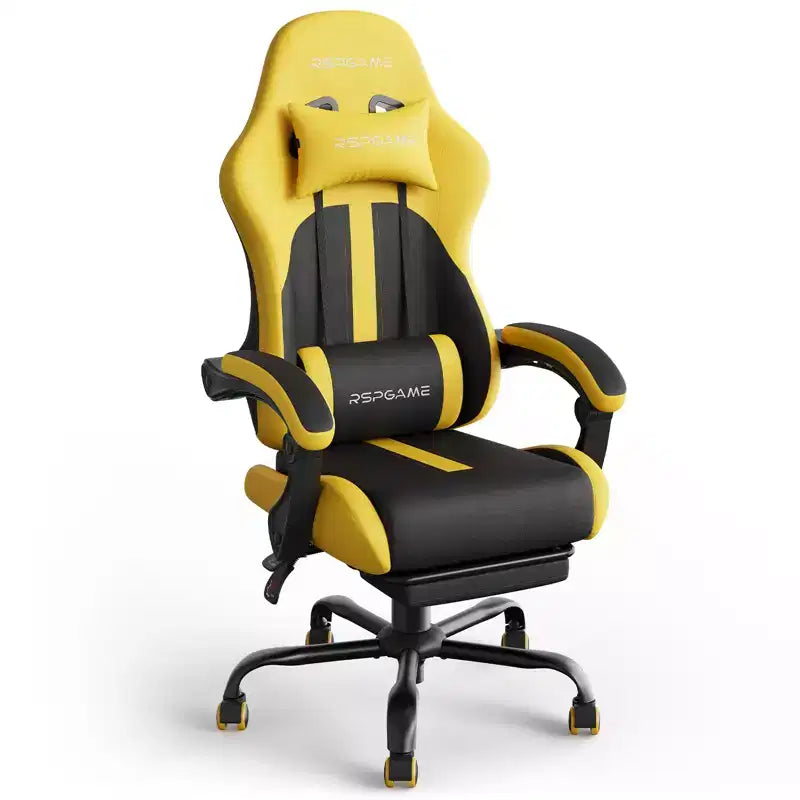 RSPGAME Sillas ergonómicas básicas para juegos de adultos, sillas de oficina de cuero PU con soporte lumbar, cojín de muelles ensacados y reposapiés retráctil