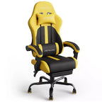 RSPGAME Sillas ergonómicas básicas para juegos de adultos, sillas de oficina de cuero PU con soporte lumbar, cojín de muelles ensacados y reposapiés retráctil