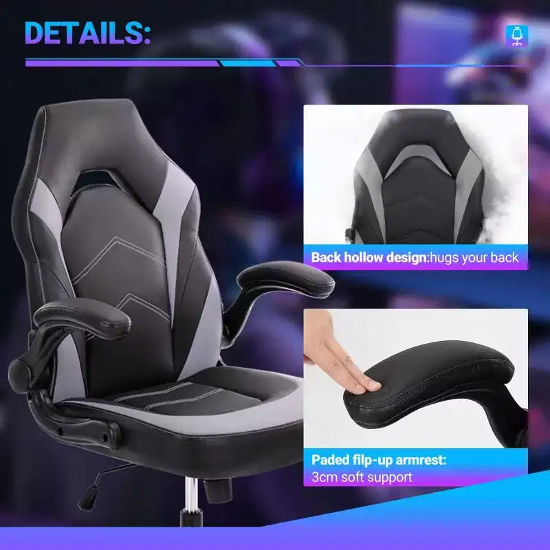 Silla ergonómica para juegos TUYOHW, silla de oficina con respaldo en forma de S con modo balancín y altura ajustable, espuma de alta resistencia