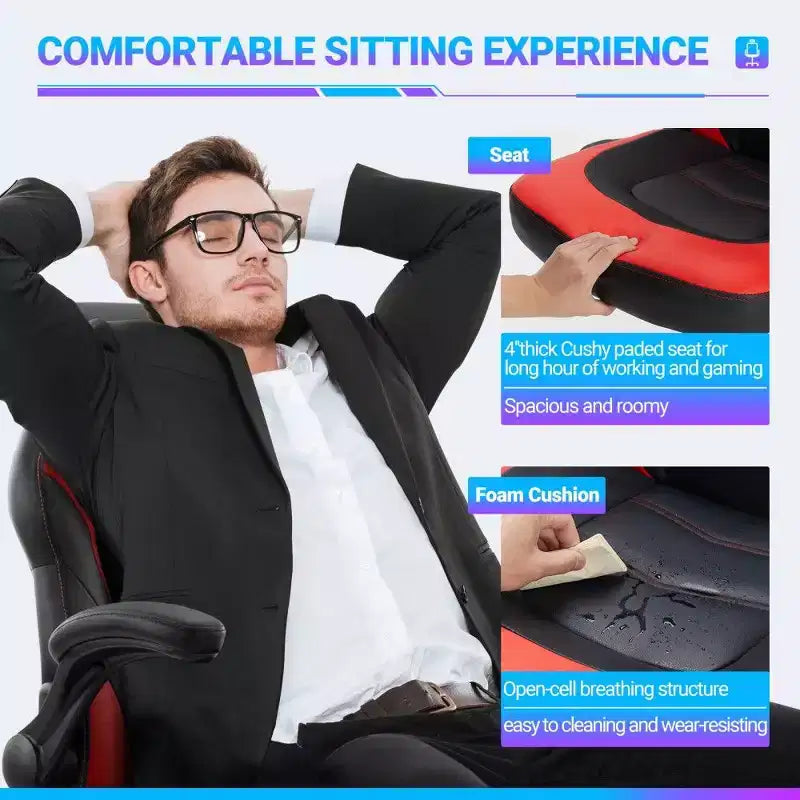 Silla ergonómica para juegos TUYOHW, silla de oficina con respaldo en forma de S con modo balancín y altura ajustable, espuma de alta resistencia