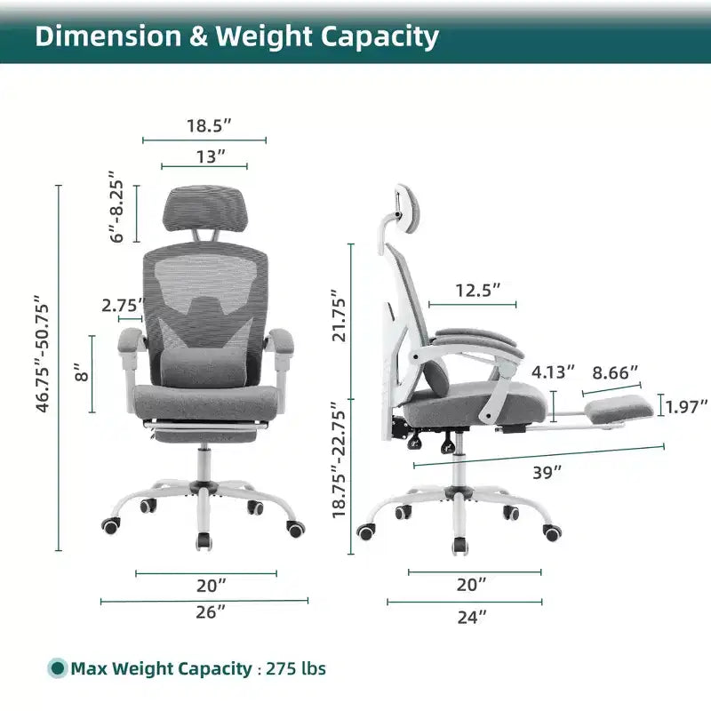 TUYOHW Silla de oficina de malla giratoria con ruedas, silla de oficina con reposapiés retráctil, silla de juegos con cojín de soporte lumbar para oficina