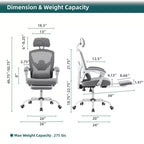 TUYOHW Silla de oficina de malla giratoria con ruedas, silla de oficina con reposapiés retráctil, silla de juegos con cojín de soporte lumbar para oficina