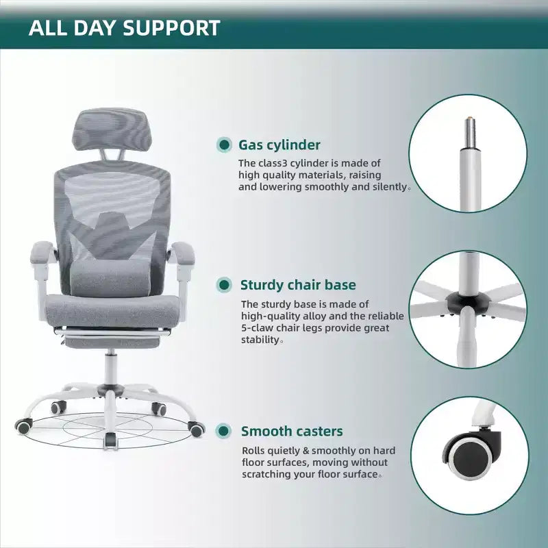 TUYOHW Silla de oficina de malla giratoria con ruedas, silla de oficina con reposapiés retráctil, silla de juegos con cojín de soporte lumbar para oficina