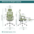 TUYOHW Silla de oficina de malla giratoria con ruedas, silla de oficina con reposapiés retráctil, silla de juegos con cojín de soporte lumbar para oficina