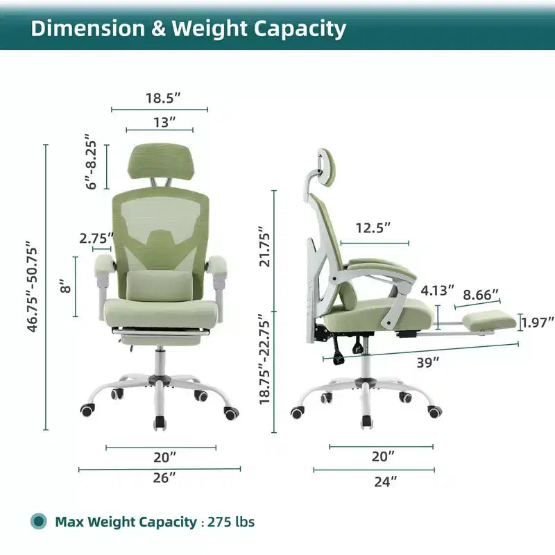TUYOHW Silla de oficina de malla giratoria con ruedas, silla de oficina con reposapiés retráctil, silla de juegos con cojín de soporte lumbar para oficina