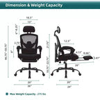 TUYOHW Silla de oficina de malla giratoria con ruedas, silla de oficina con reposapiés retráctil, silla de juegos con cojín de soporte lumbar para oficina