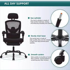 TUYOHW Silla de oficina de malla giratoria con ruedas, silla de oficina con reposapiés retráctil, silla de juegos con cojín de soporte lumbar para oficina