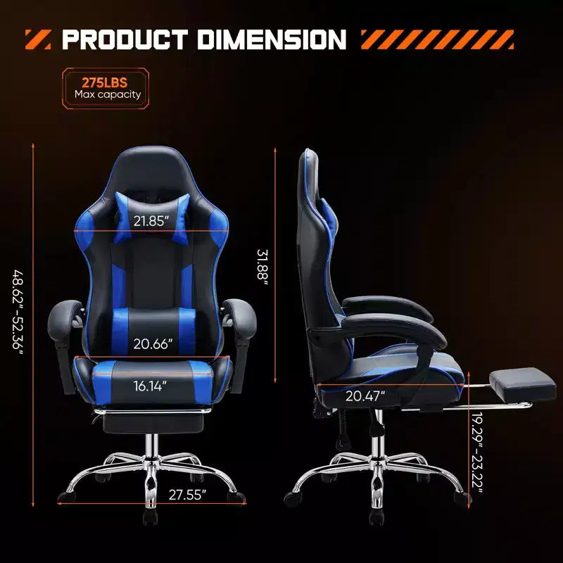 Silla giratoria de piel sintética TUYOHW con diseño de rejilla, reposapiés y soporte lumbar, silla de oficina con reposabrazos fijos, silla para videojuegos para oficina