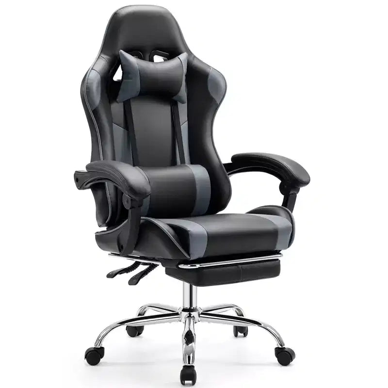 Silla giratoria de piel sintética TUYOHW con diseño de rejilla, reposapiés y soporte lumbar, silla de oficina con reposabrazos fijos, silla para videojuegos para oficina
