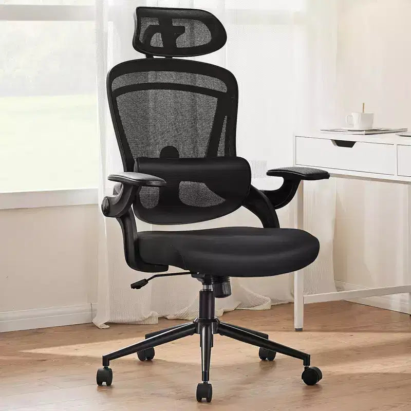 Silla de oficina TUYOHW de malla con diseño entrecruzado y ruedas, silla de oficina con soporte lumbar y reposacabezas ajustables, silla gaming con reposabrazos plegables y suaves para oficina